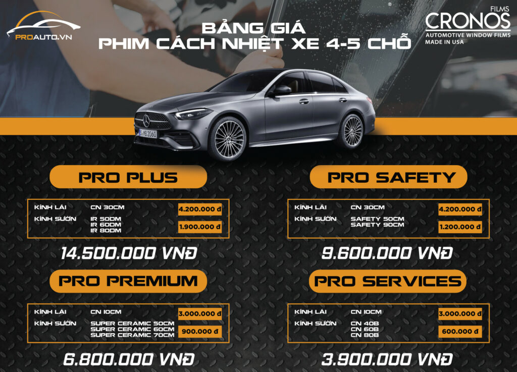 Bảng giá phim cách nhiệt Cronos 4-5 chỗ