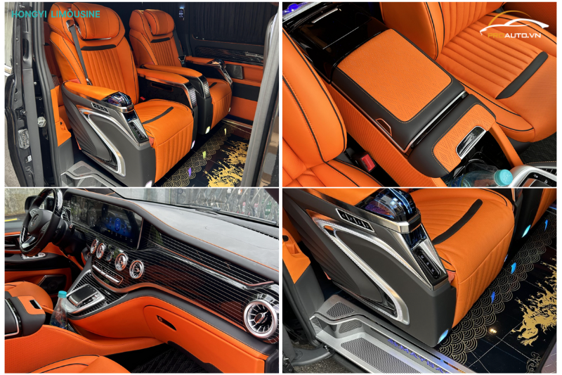 Độ xe Limousine MERCEDES V250 với màu cam mix đen mộng mị