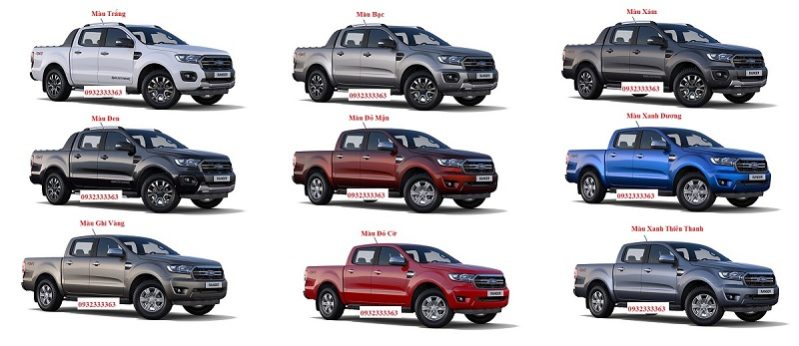 Bảng màu của xe bán tải Ford Ranger 2022
