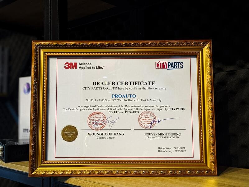 Giấy chứng nhận đại lý 3M chính hãng – Proauto.vn