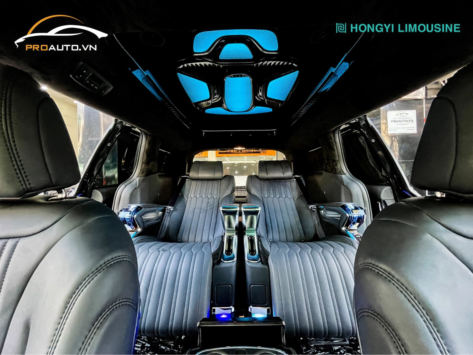 Màu đen phong cách chủ tịch với bộ ghế Hongyi Limousine chính hãng 