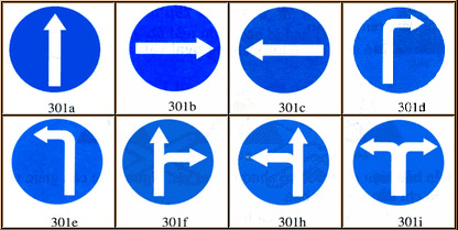 Biển số R.301 (a,b,c,d,e,f,g,h) - Hướng đi phải theo