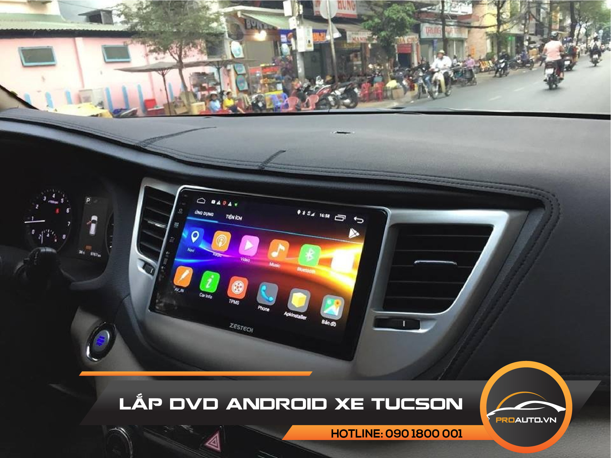 Màn hình theo xe Huyndai Tucson liền khối giúp không gian xe thêm sang trọng