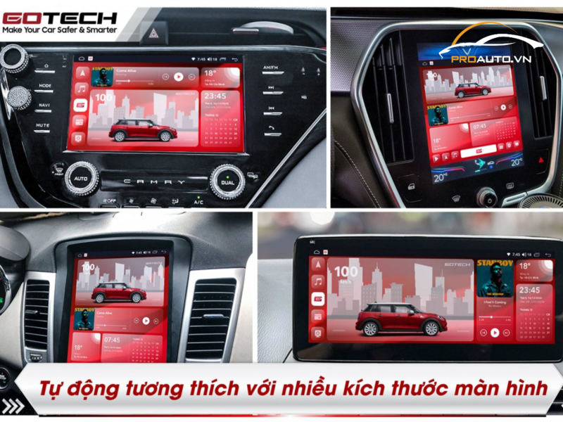 Android box Gotech tự động tương thích với nhiều kích thước màn hình