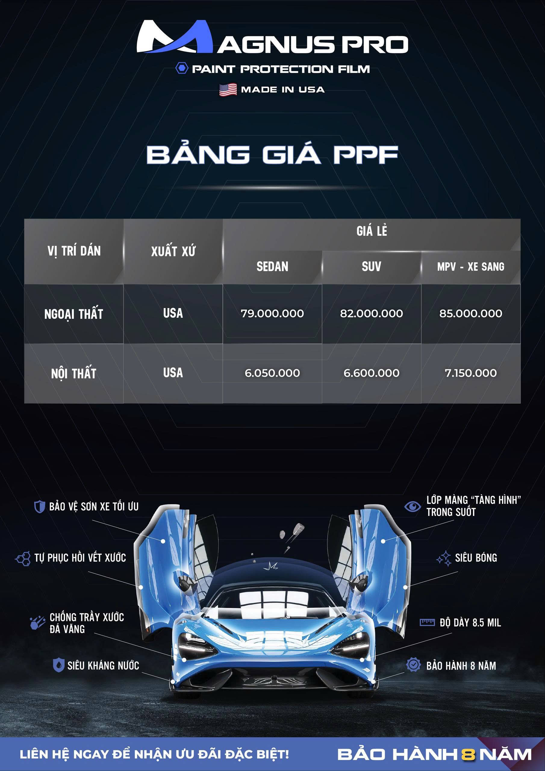 Bảng giá dán PPF Magnus PRO mới nhất hiện nay