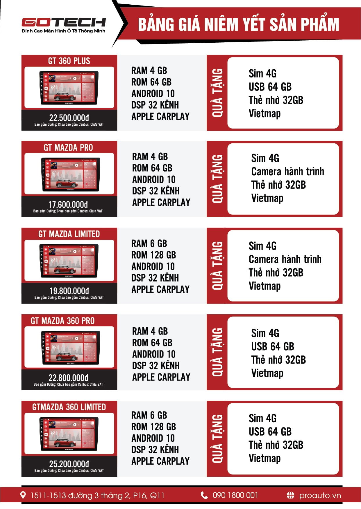 Bảng giá màn hình Gotech GT-360 Plus