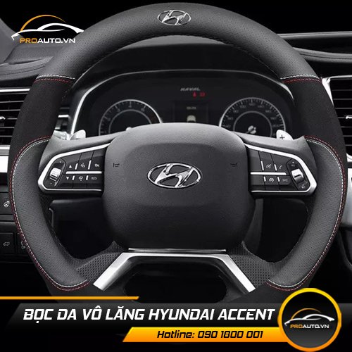 Bọc da và ốp gỗ tay lái xe Accent