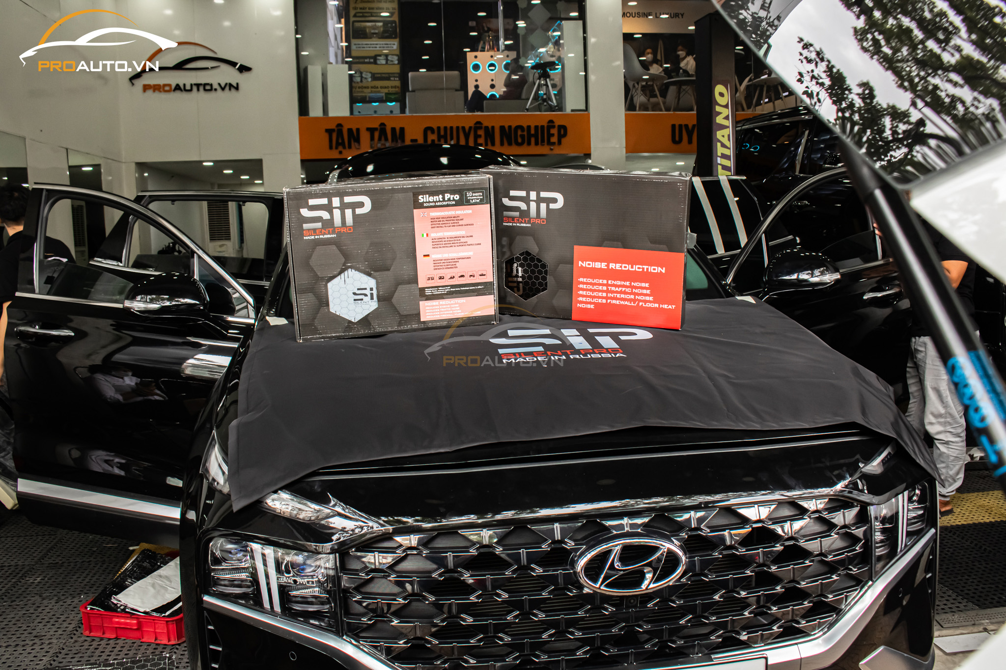 Dán cách âm khoang máy xe Hyundai SantaFe