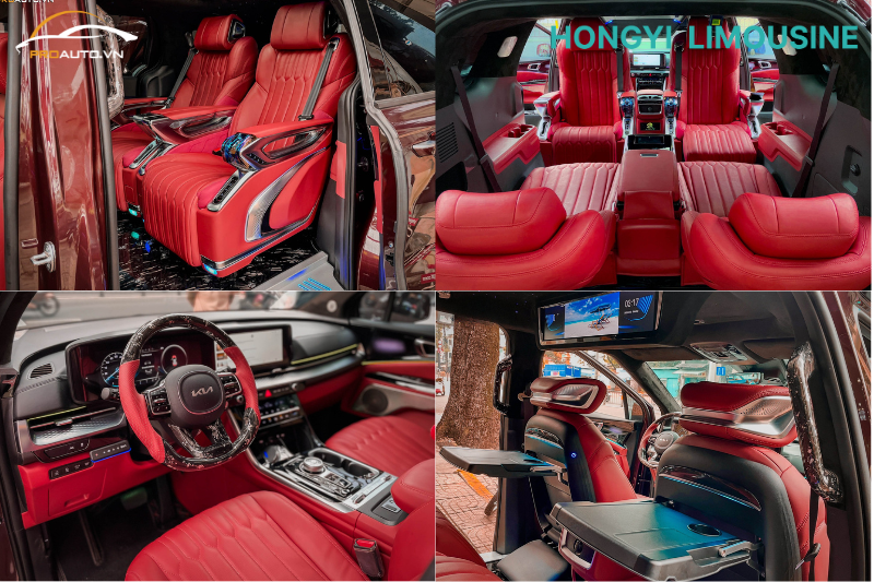 Độ limousine Kia Carnival màù đỏ đô