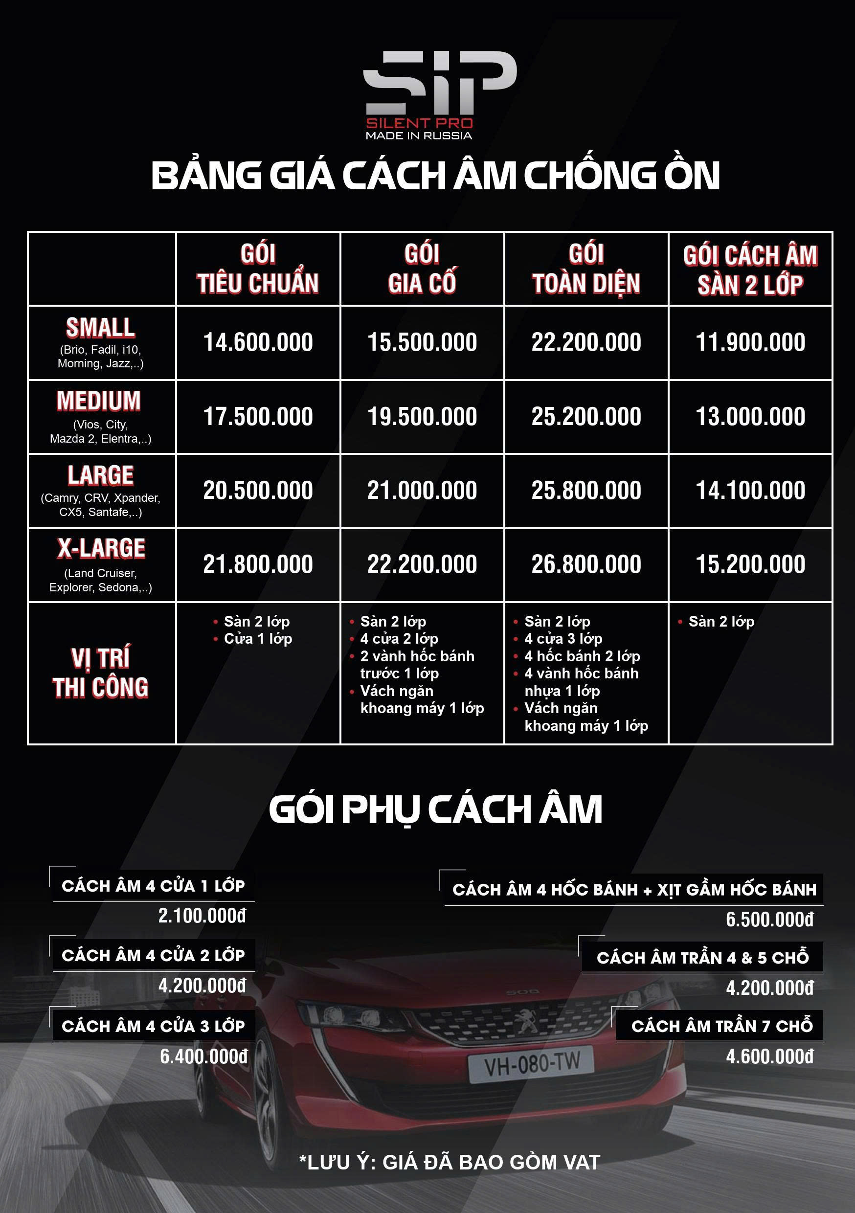 Bảng giá cách âm xe hơi tại ProAuto.vn