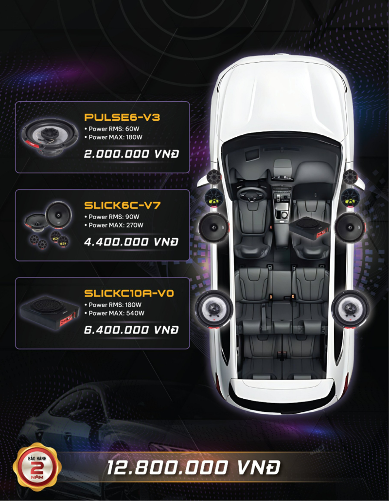 Giá cấu hình độ 1 cặp loa 2 way, 1 cặp loa đồng trục và sub điện