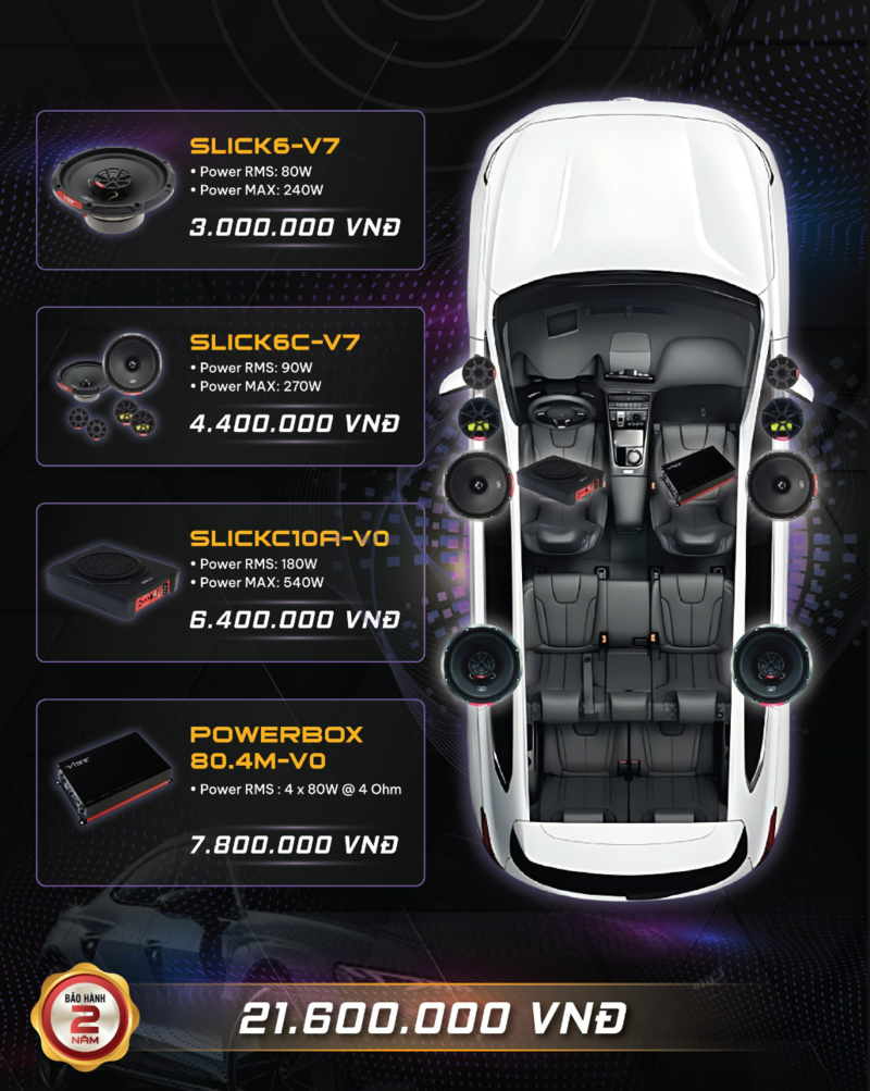 Giá cấu hình độ 1 cặp loa 2 way, 1 loa đồng trục, sub điện và Amplifier