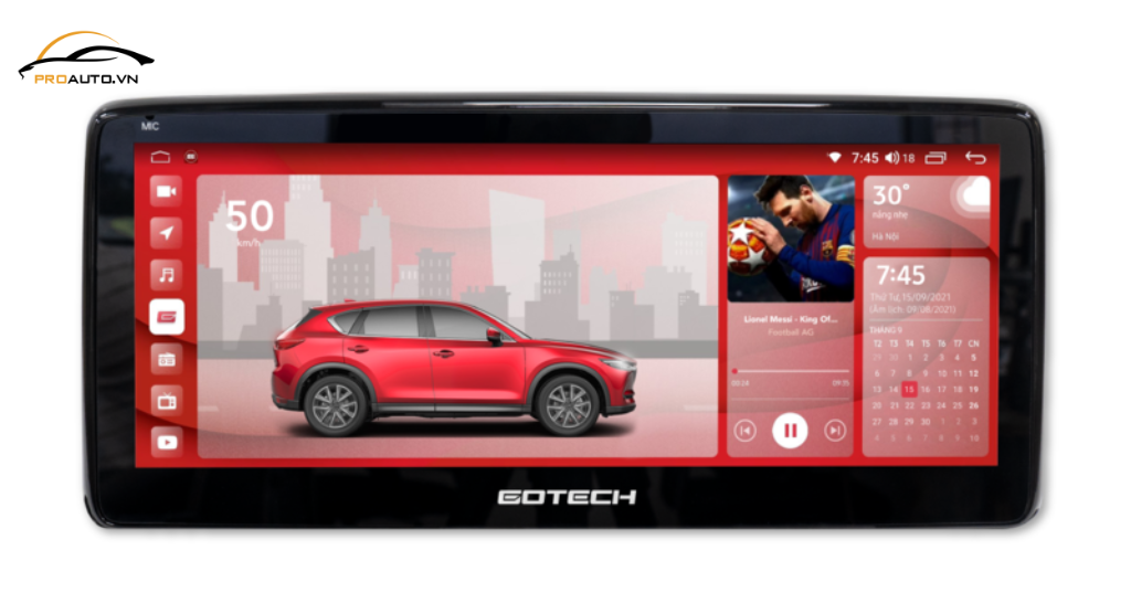 Màn Android ô tô GT Mazda Pro có kích thước màn hình lớn, độ phân giải cao