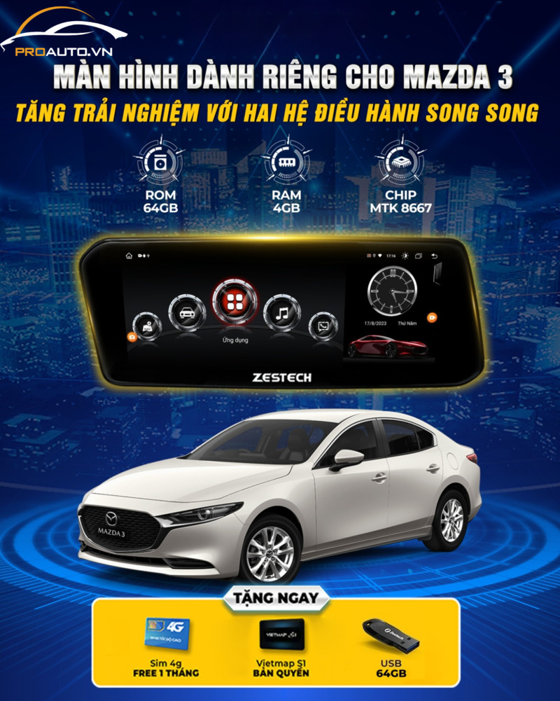 Màn hình Android cho xe Mazda 3 với 2 hệ điều hành song song