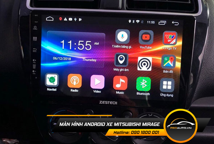 man hinh android xe mitsubishi Mirage