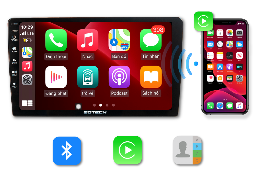 Kết nối Apple Carplay, nghe gọi rảnh tay