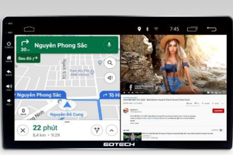 Màn hình ô tô Gotech với tính năng chia đôi màn hình đa nhiệm