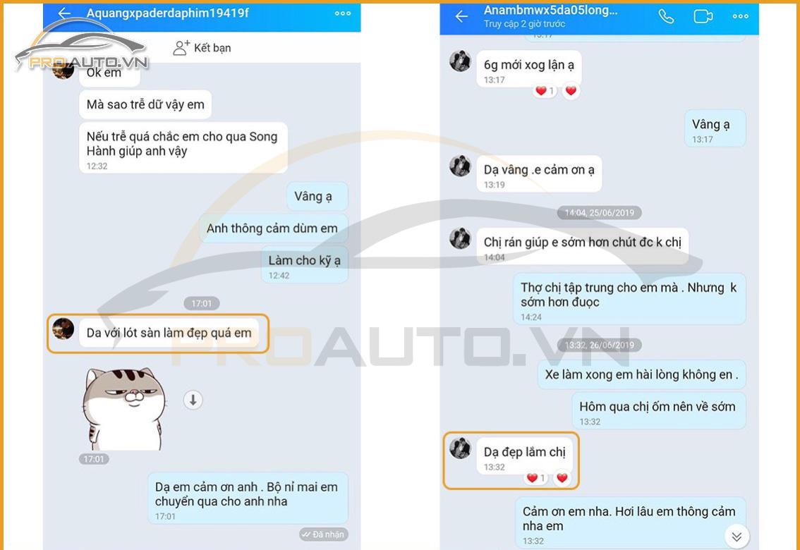 Phản hồi khách hàng sau khi bọc ghế da ô tô tại Proauto.vn