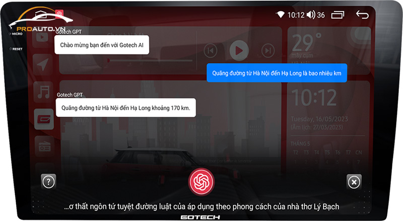 Ra lệnh bằng giọng nói thông minh trên màn hình ô tô Gotech GT 2K MAX với Oled AI