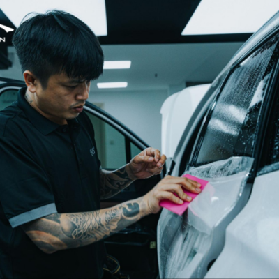 Thi công dán phim PPF xe Hyundai Santafe