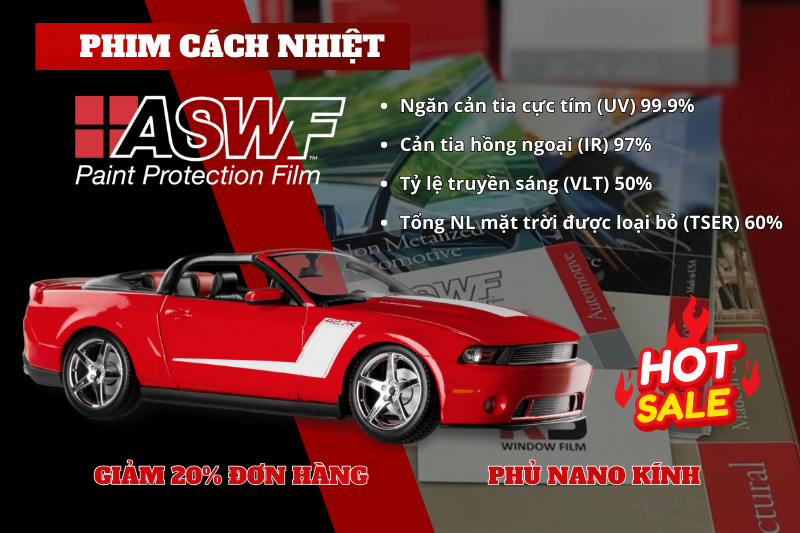 Sale 20% hoặc tặng phủ nano kính khi dán phim cách nhiệt ASWF