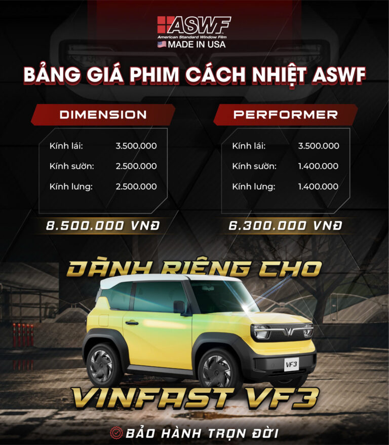 Bảng giá dán phim cách nhiệt ASWF dành riêng cho Vinfast VF3