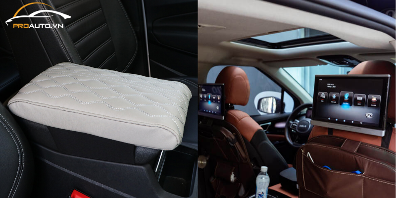 Đệm tựa tay bảng điều khiển và màn hình gối đầu Android xe Kia Carnival 2024