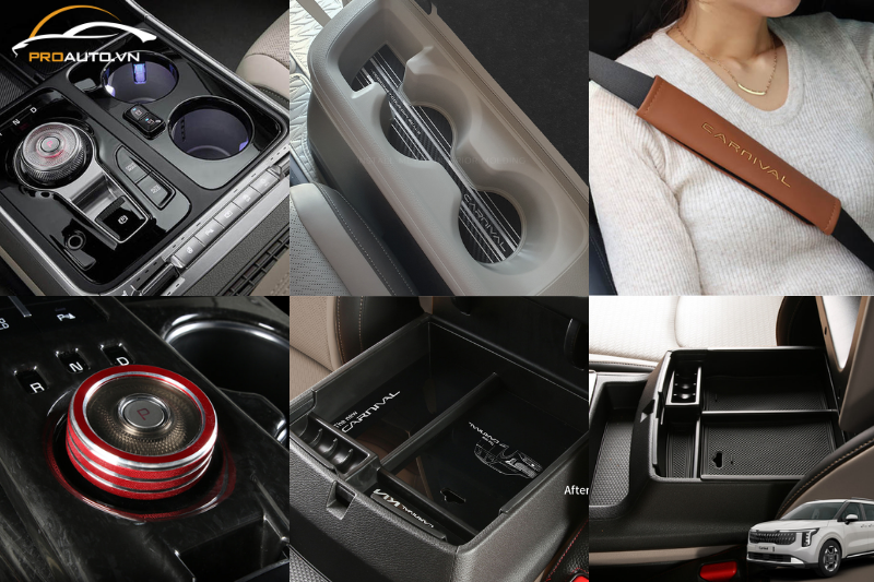  Kẹp da dây, khay để đồ, hốc để ly nước và độ led núm xoay cần số