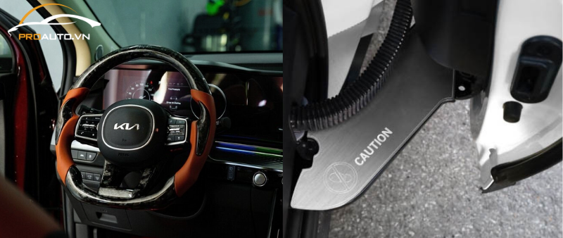 Ốp carbon vô lăng và đường ray cửa trượt Carnival 2025 bằng nhôm đúc