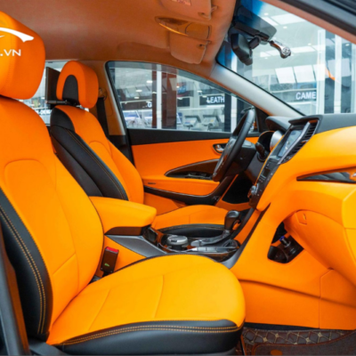 Bọc da ghế tông cam đen cho Hyundai Santafe