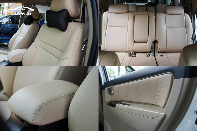 Toyota Fortuner bọc da màu trắng kem
