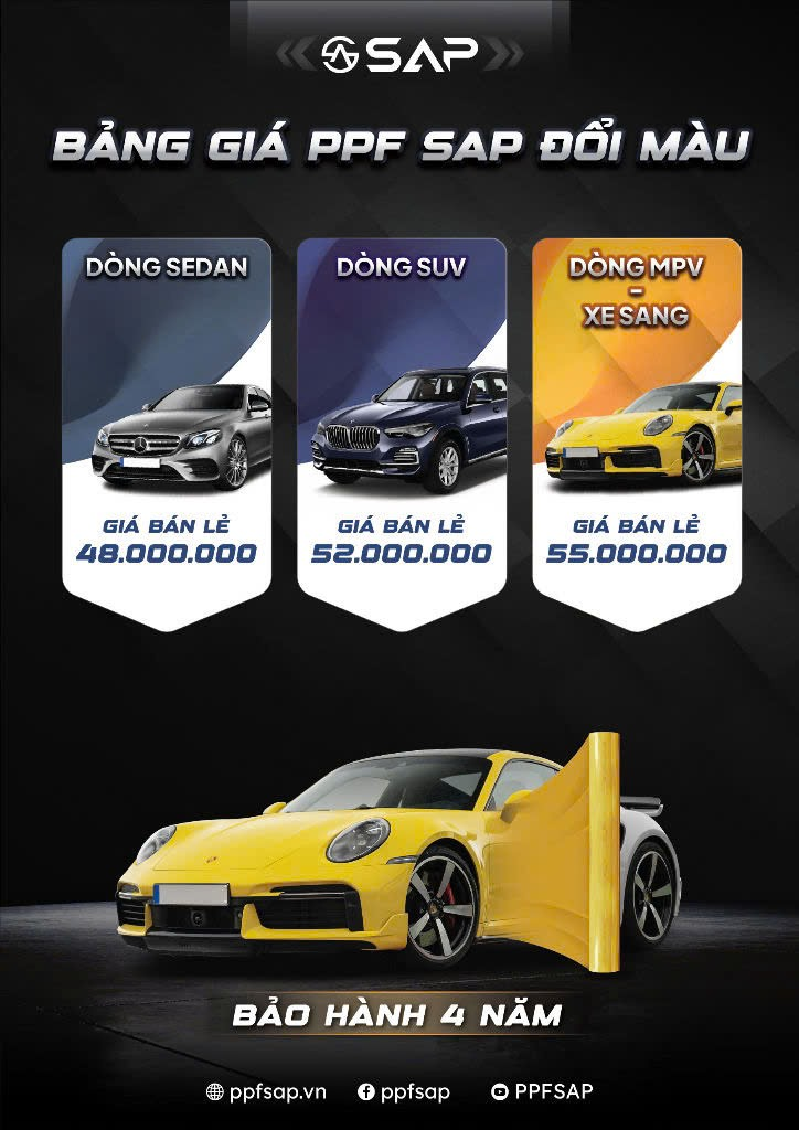 Bảng giá Sap Color PPF chính hãng mới nhất