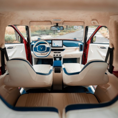 Bọc ghế da cho Vinfast VF3 bản trắng xanh sang trọng