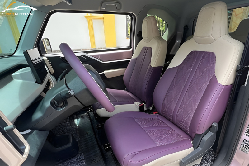 Bọc ghế da cho Vinfast VF3 với tone tím trắng thanh lịch