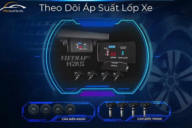 Kết nối màn hình HUD Vietmap H2AS với cảm biến áp suất lốp
