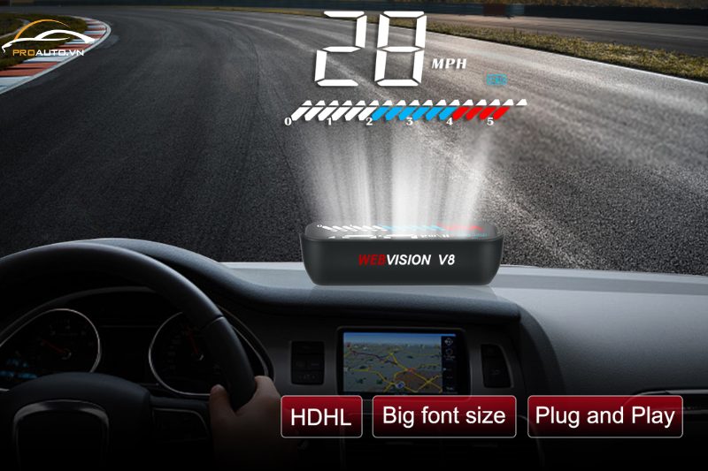 Màn hình HUD Webvision V8 với 3 chế độ hiển thị và 4 thông số