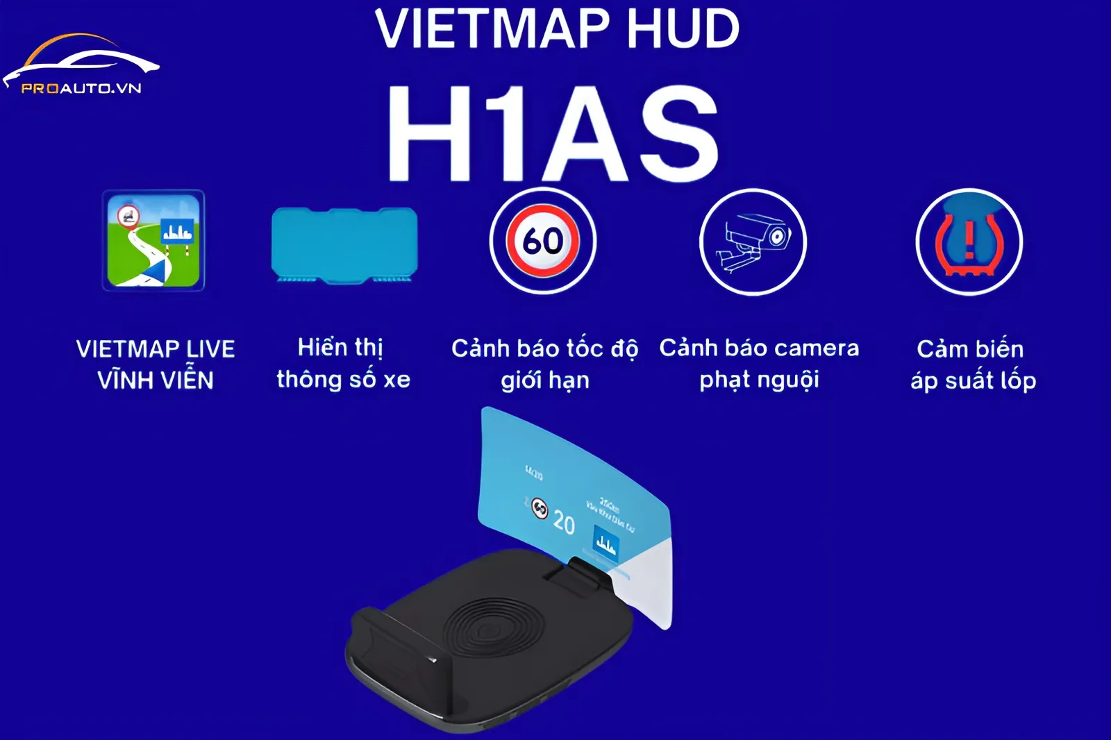 Vietmap HUD H1AS tự động đồng bộ hệ thống xe