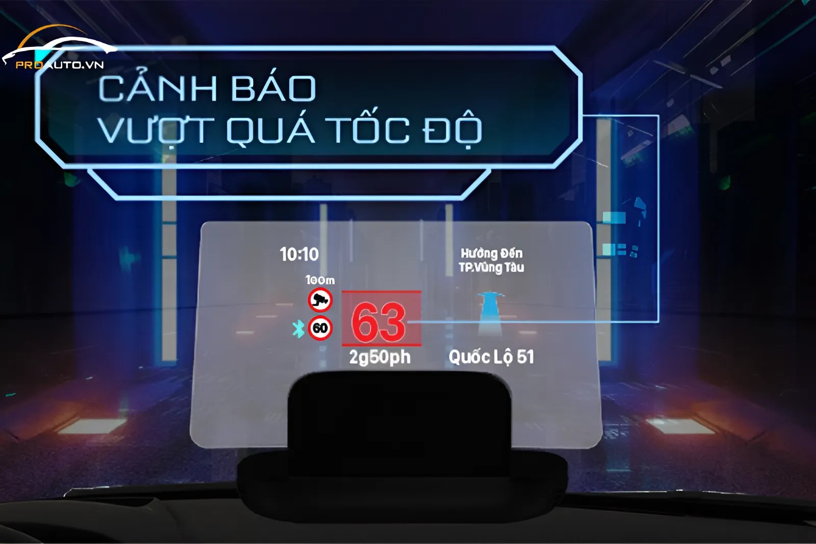 Vietmap HUD H1AS với chức năng cảnh báo tốc độ giới hạn