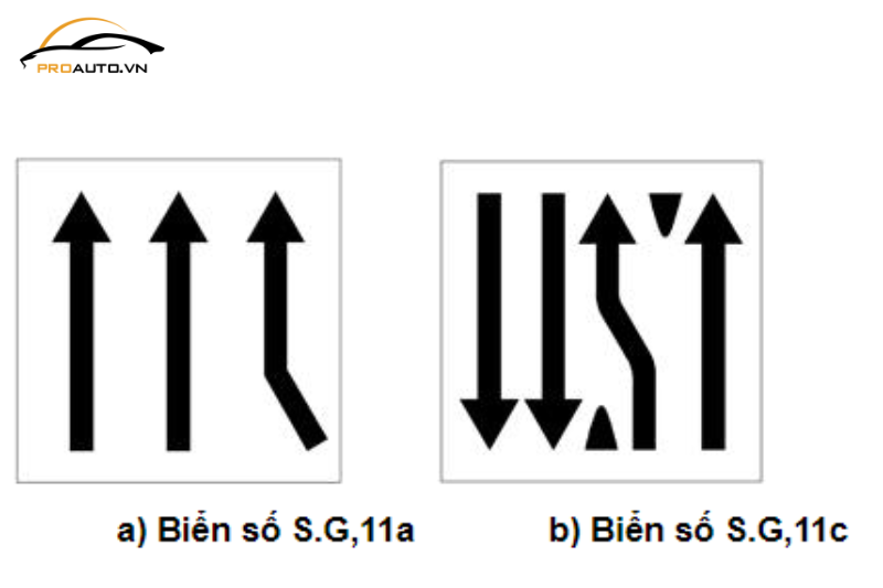 Biển phụ, biển viết bằng chữ - Biển chỉ dẫn số lượng làn và hướng đi cho từng làn