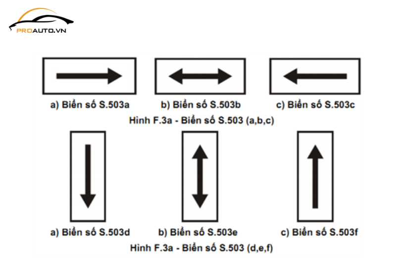 Biển phụ, biển viết bằng chữ - Biển số S.503 (a,b,c,d,e,f) hướng tác dụng của biển