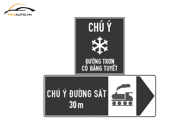 Biển phụ, biển viết bằng chữ - Biển số S.510a chú ý đường trơn có băng tuyết