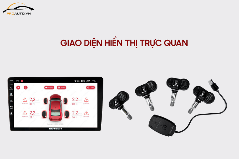 Giao diện cảm biến áp suất lốp Gotech GS8 trực quan